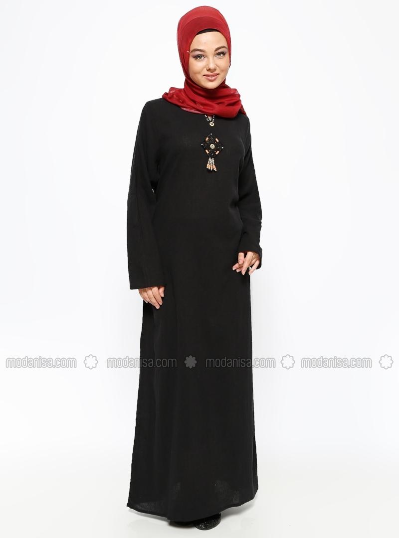 Çıkrıkçı Siyah Şile Bezi Baskılı Elbise