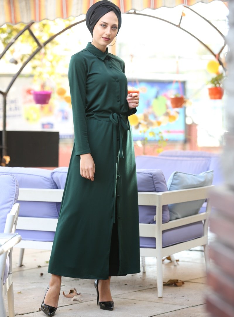 İnşirah Zümrüt Boydan Düğmeli Tunik Elbise