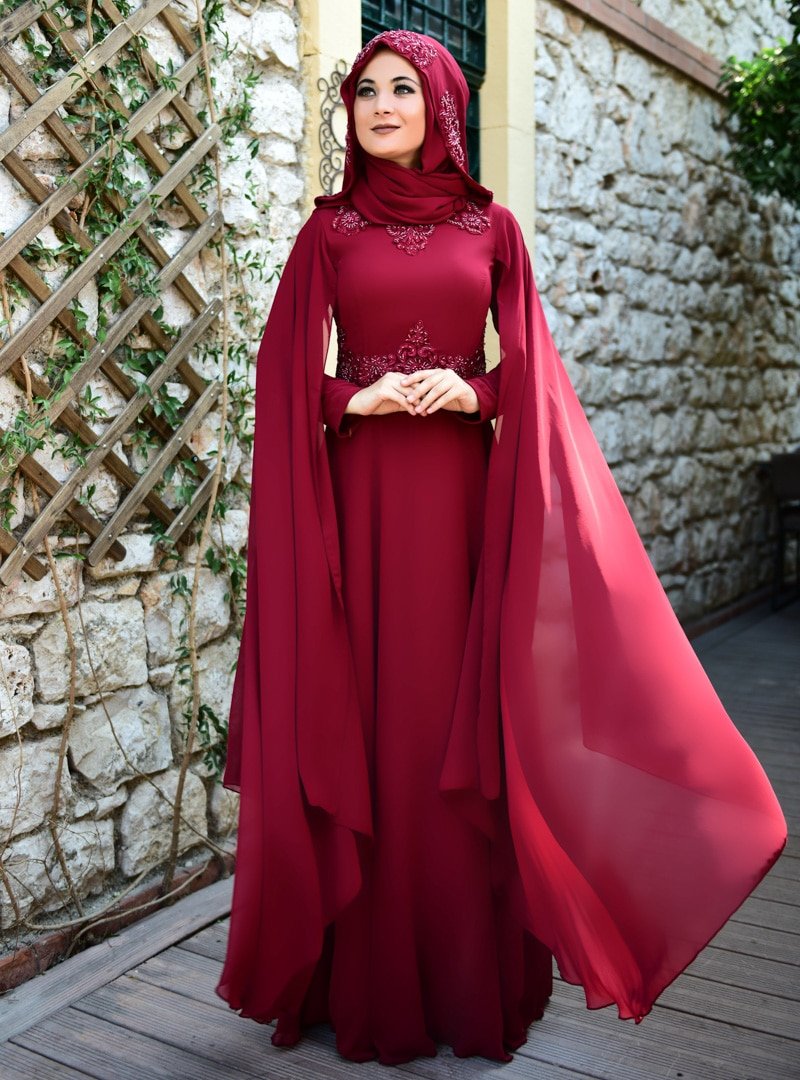 Nurgül Çakır Bordo Piraye Abiye Elbise