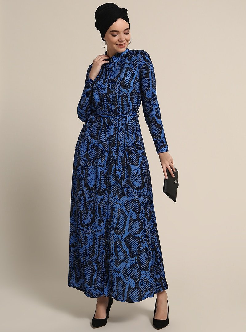 Refka Saks Boydan Düğmeli Cep Detaylı Elbise