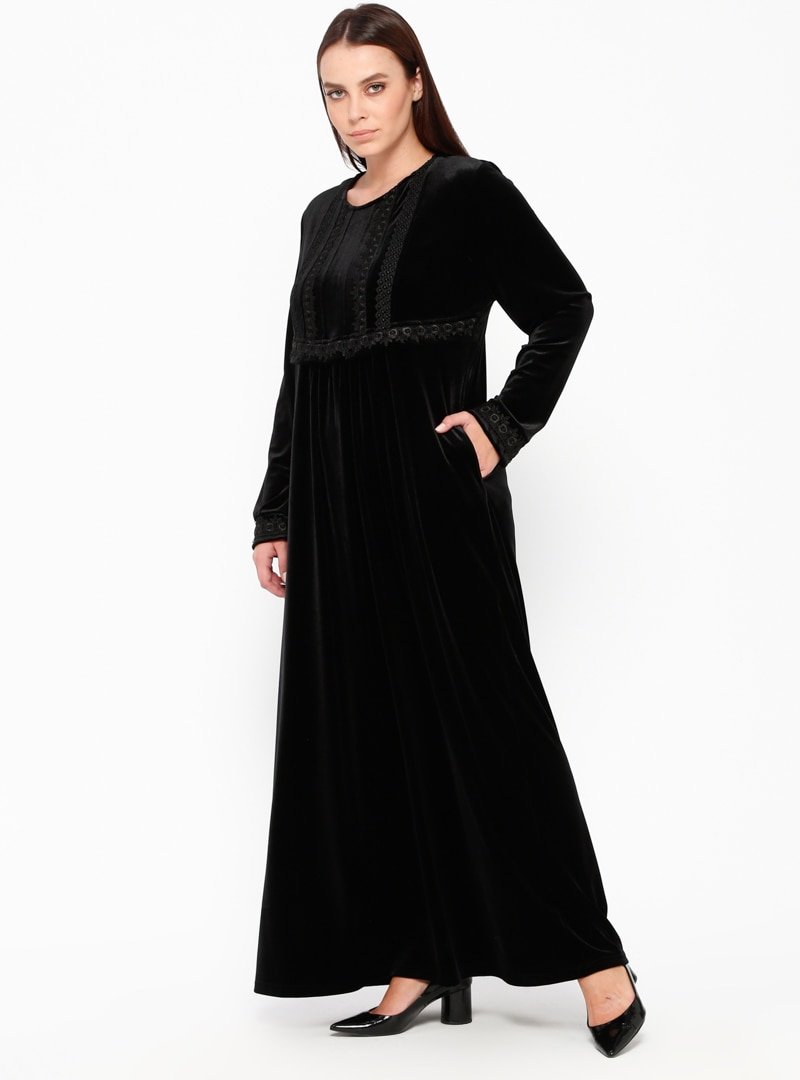 Ginezza Siyah Kadife Elbise
