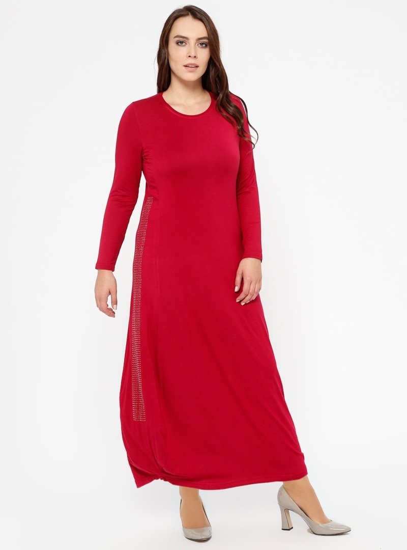 Efraze Kırmızı Doğal Kumaşlı Elbise