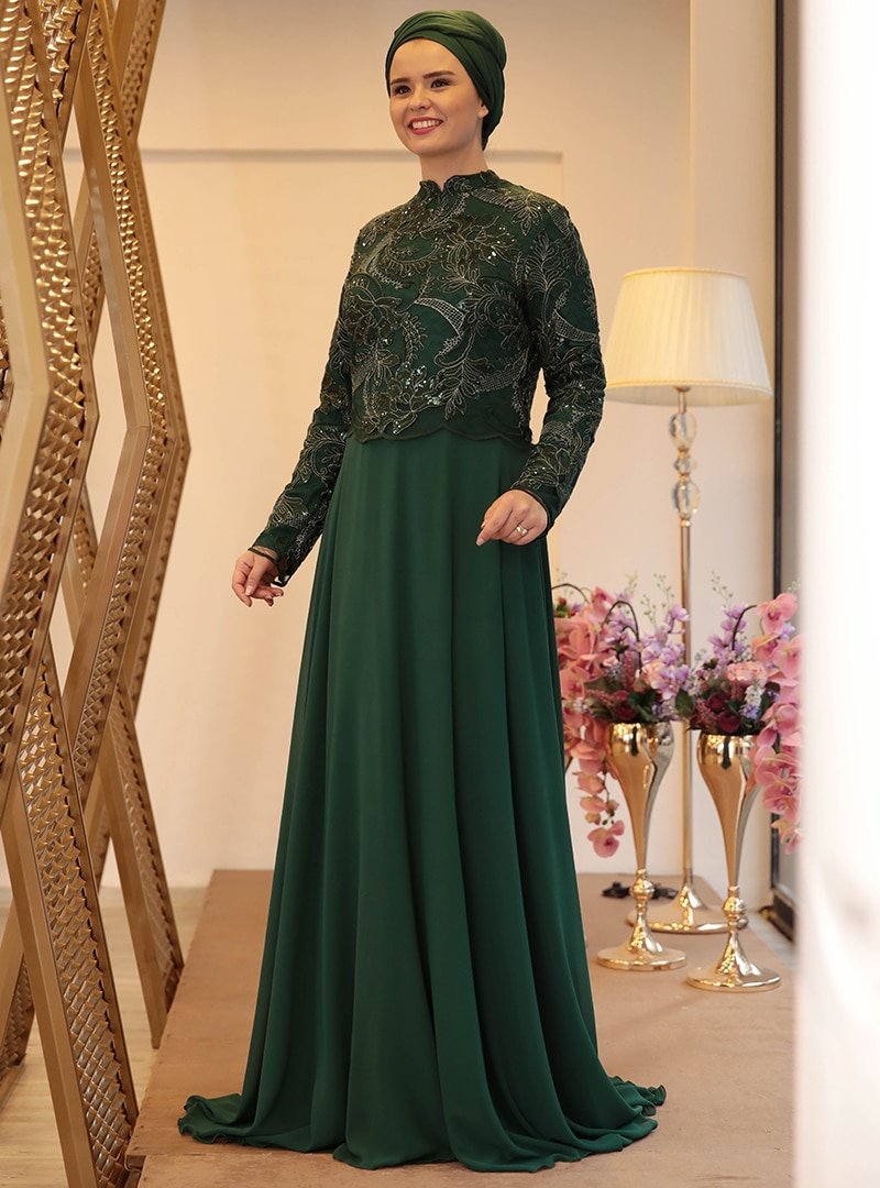 Saliha Yeşil Hazal Abiye Elbise