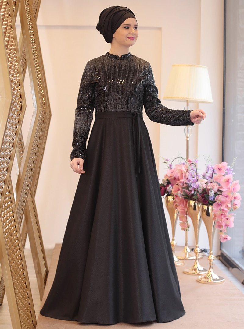 Saliha Siyah Hande Abiye Elbise