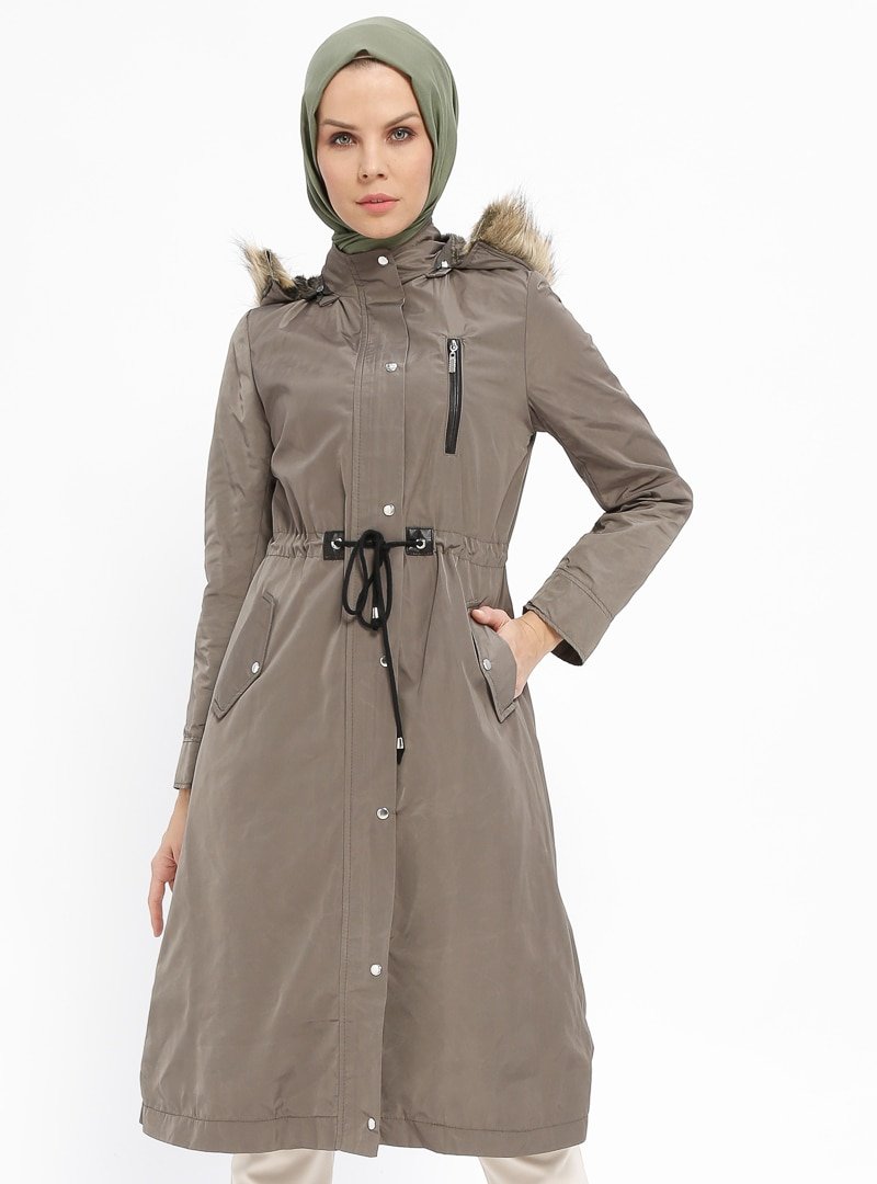 CML Collection Haki İçi Kürklü Gizli Fermuarlı Kaban