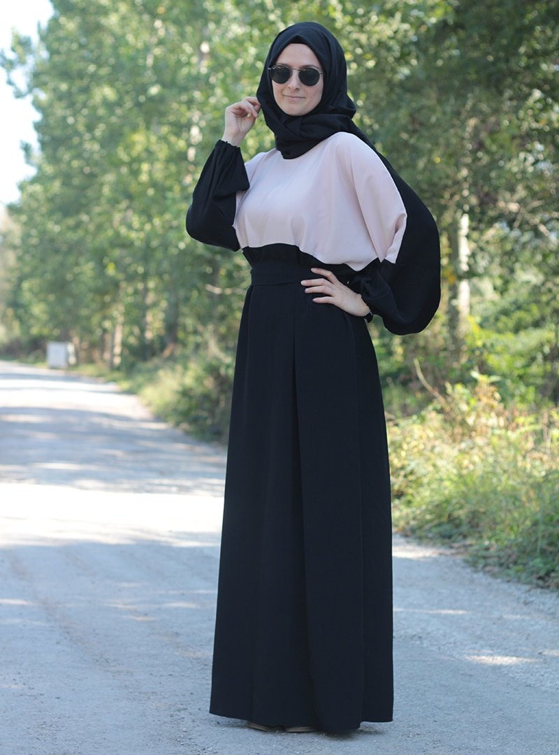 Fatma Aydın Pudra Siyah Garnili Elbise