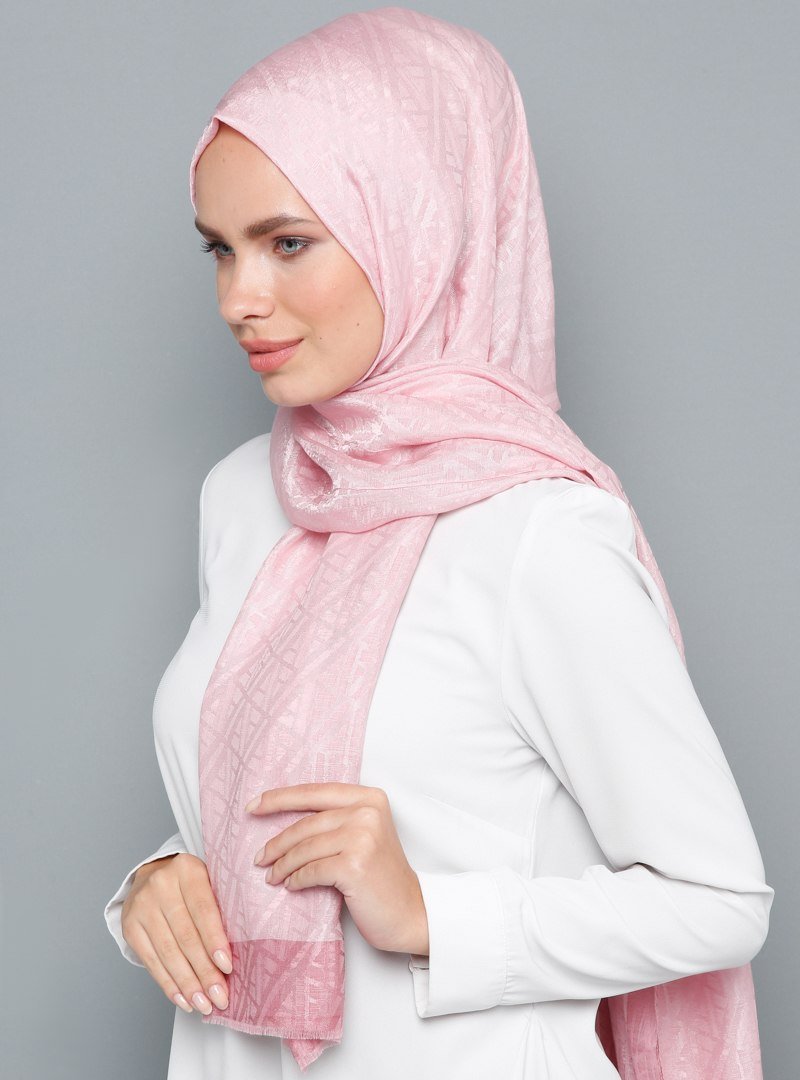 Armine Eşarp Pembe Pamuk Floş Şal