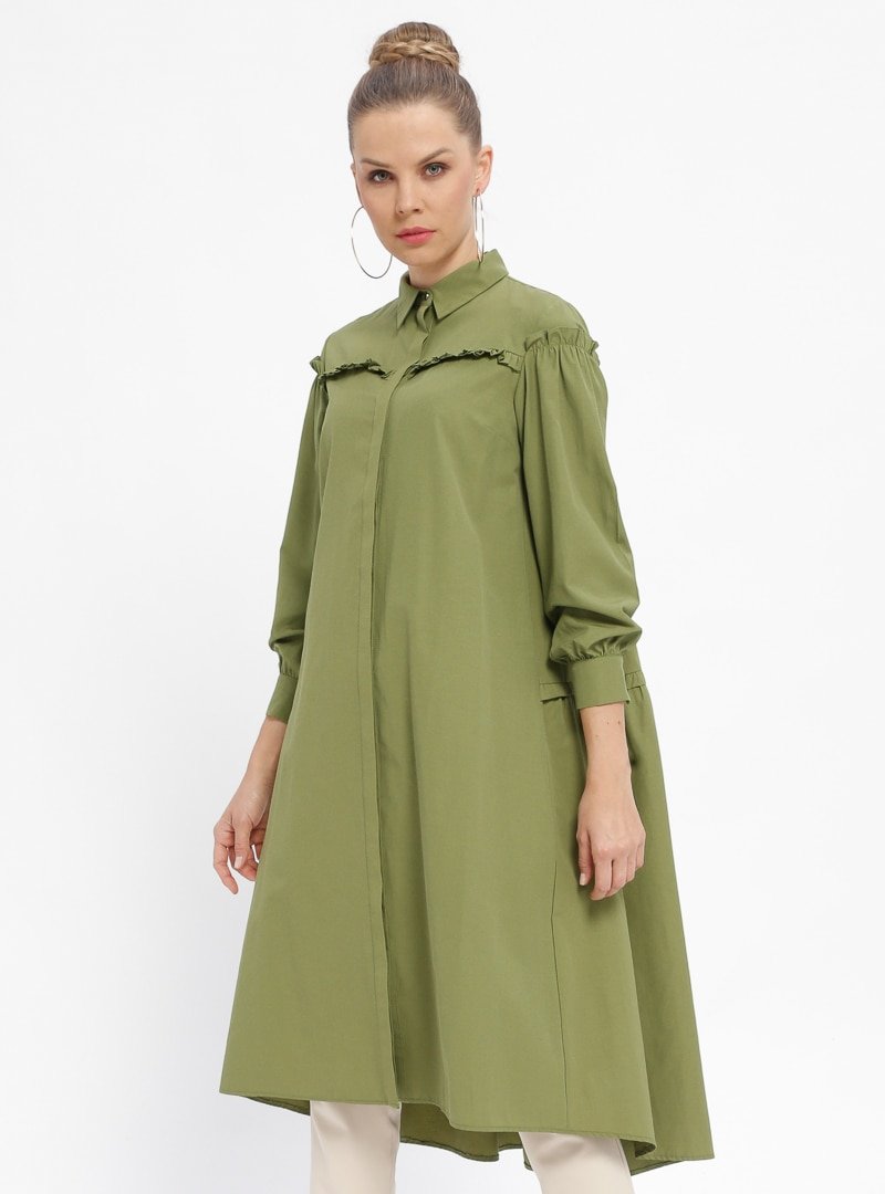 Fashion Light Fıstık Yeşili Gizli Düğmeli Tunik