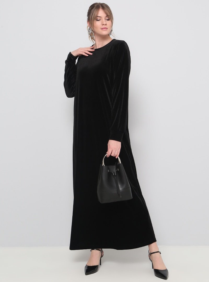 Alia Siyah Kadife Elbise