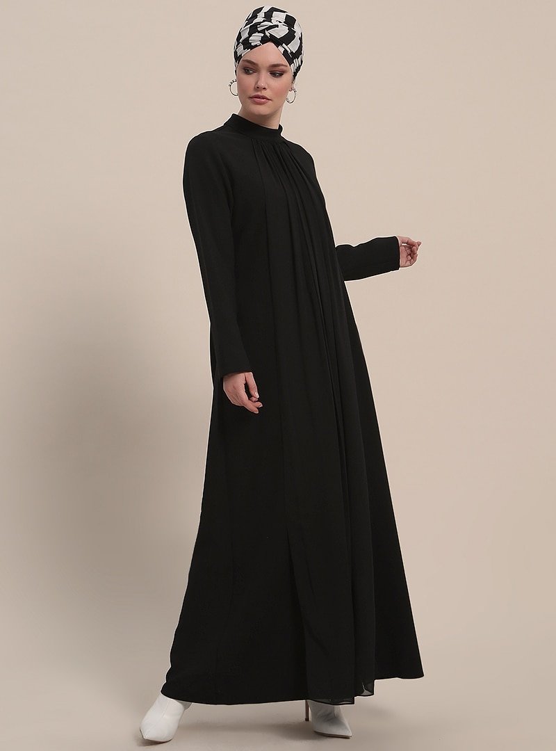Refka Siyah Önü Şifon Detaylı Elbise
