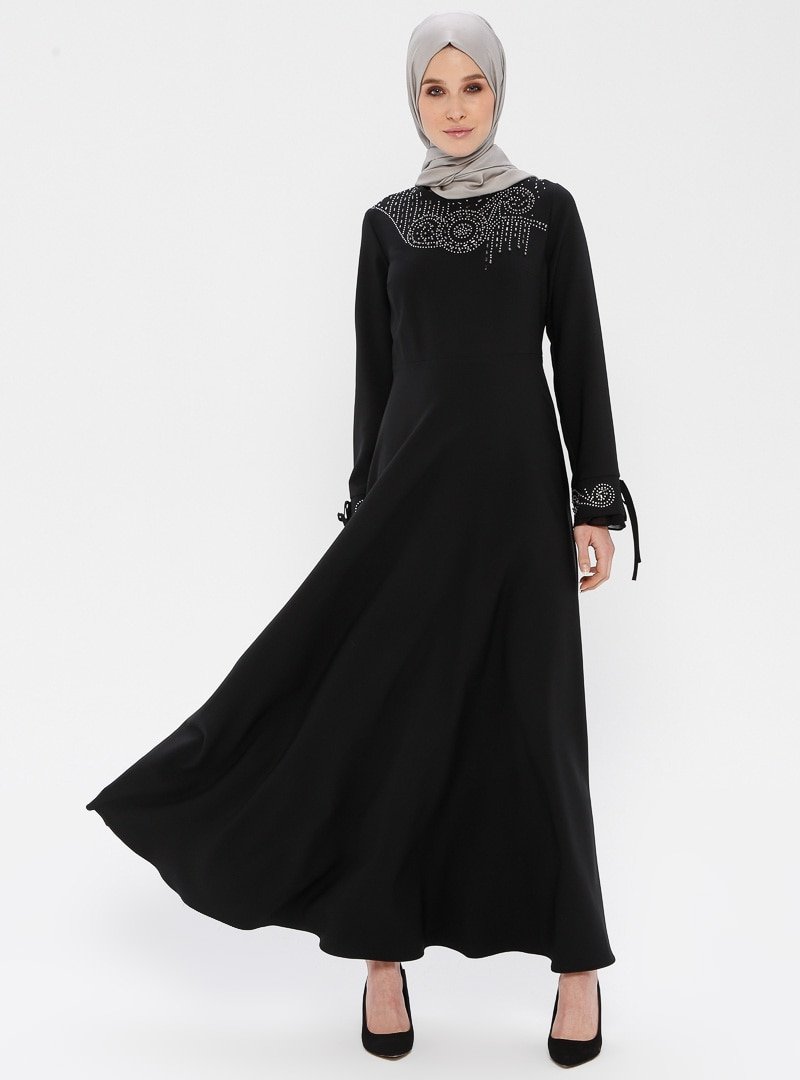 Loreen By Puane Siyah Taşlı Elbise