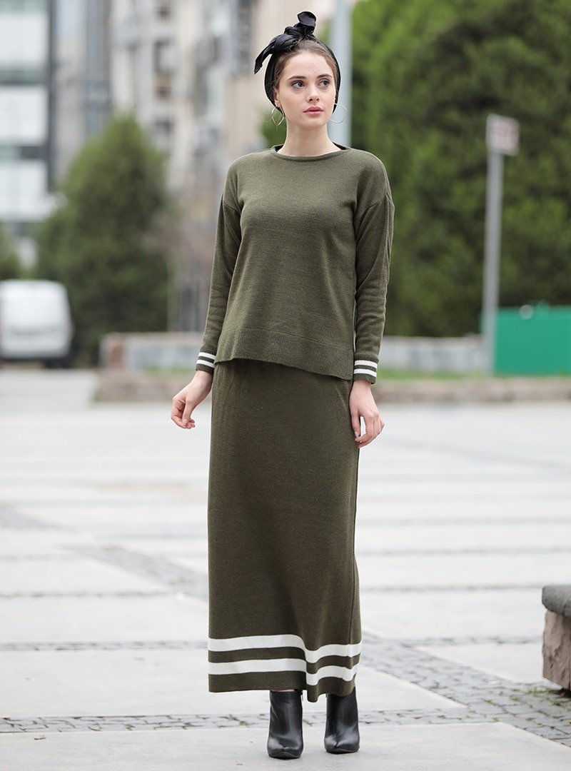 Selma Sarı Design Yeşil Triko Etek&Bluz İkili Takım