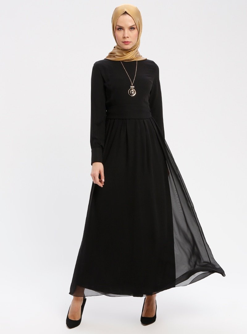 MEKSİLA Siyah Kolyeli Şifon Elbise