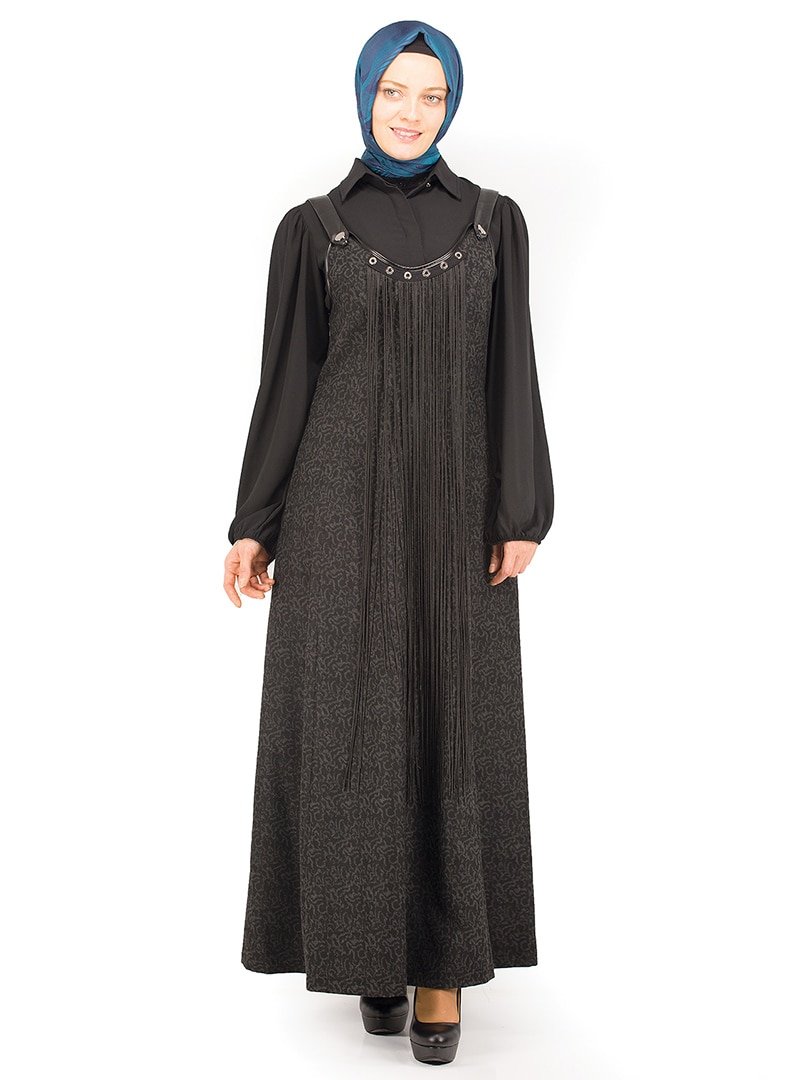 SOFMINA Antrasit Deri Parçalı Takım Jile Elbise&Gömlek İkili