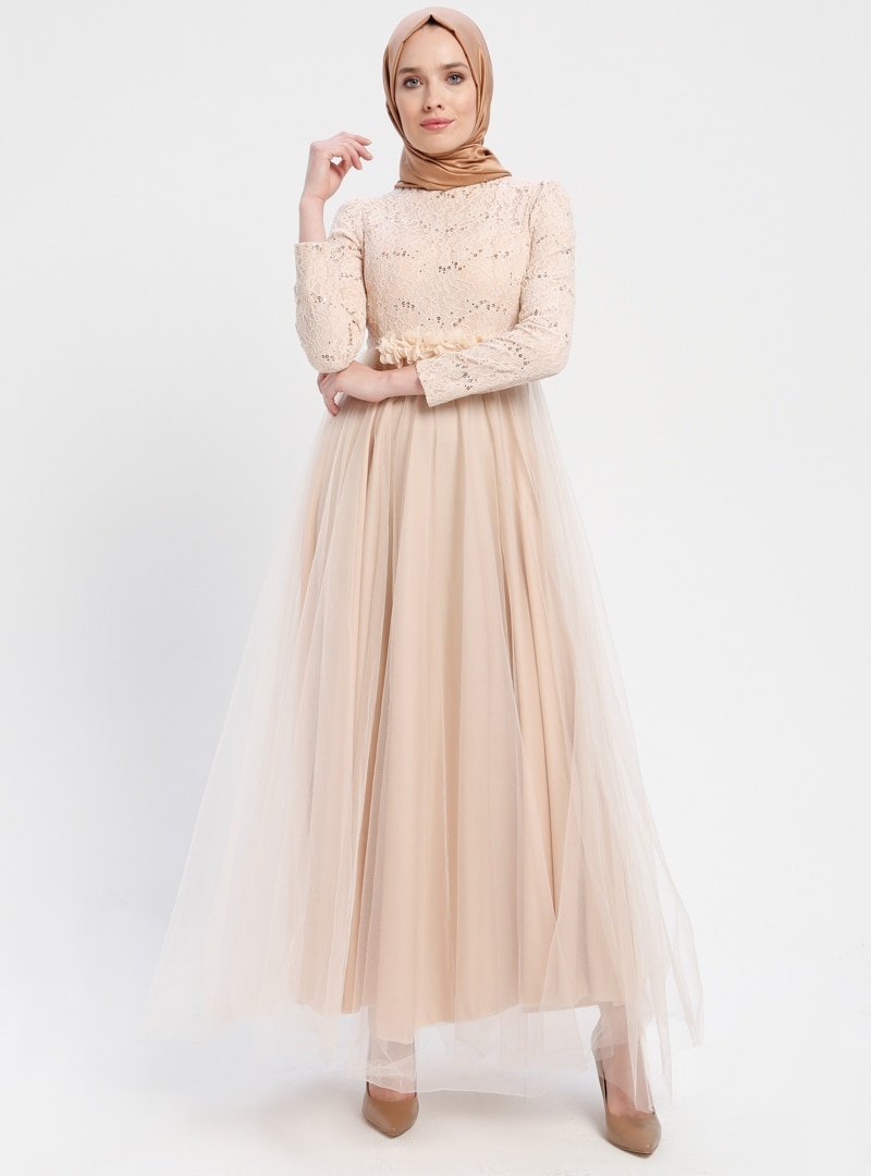Sew&Design Somon Tül Detaylı Payetli Abiye Elbise