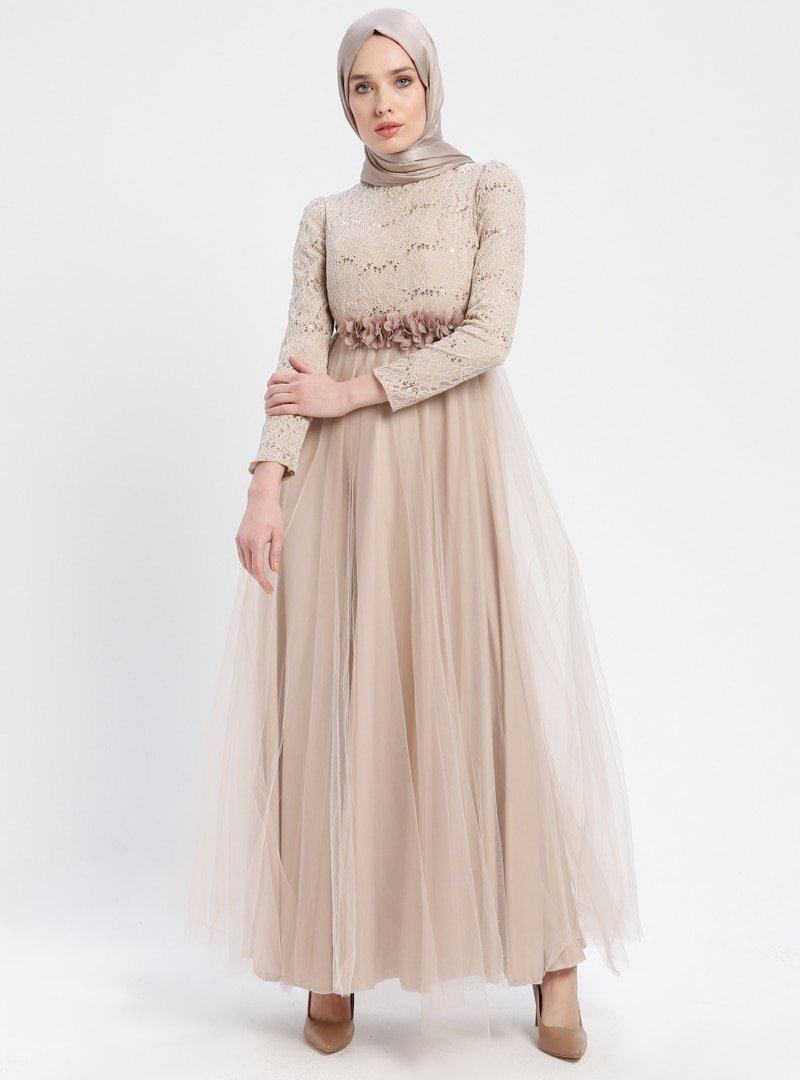 Sew&Design Vizon Tül Detaylı Payetli Abiye Elbise