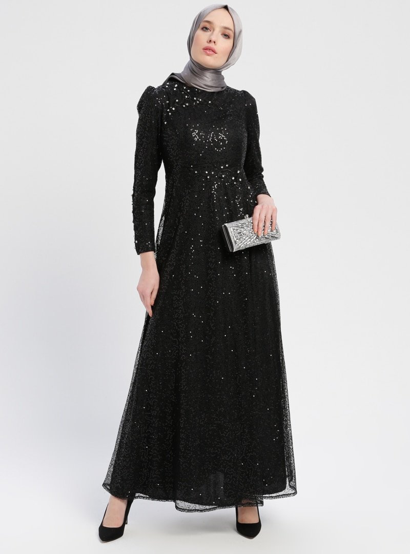 Sew&Design Siyah Payetli Abiye Elbise