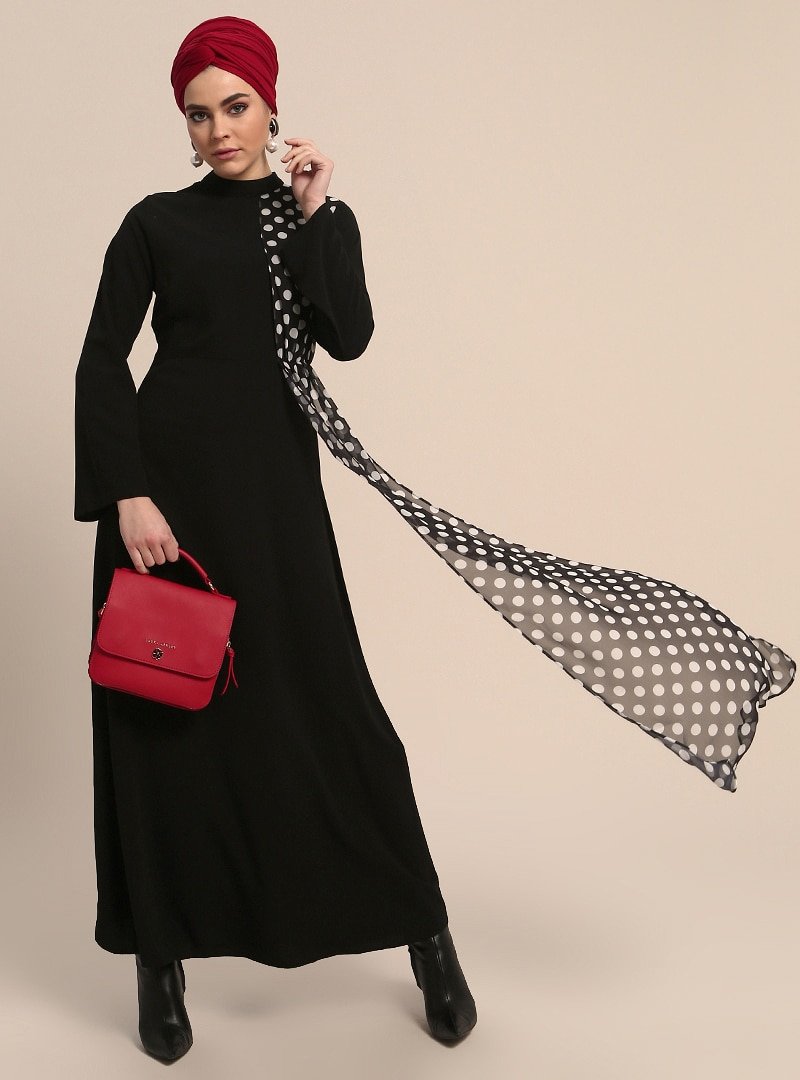 Refka Siyah Puantiyeli Elbise
