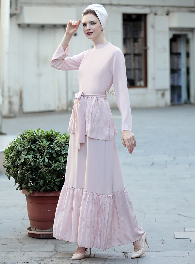 Selma Sarı Design Pudra Vintage Elbise