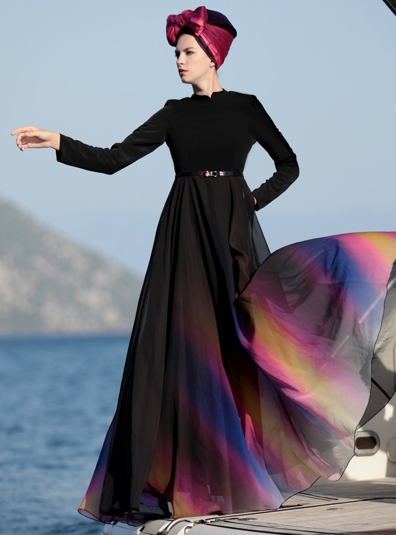 Selma Sarı Design Siyah Gökkuşağı Limited Edition Elbise