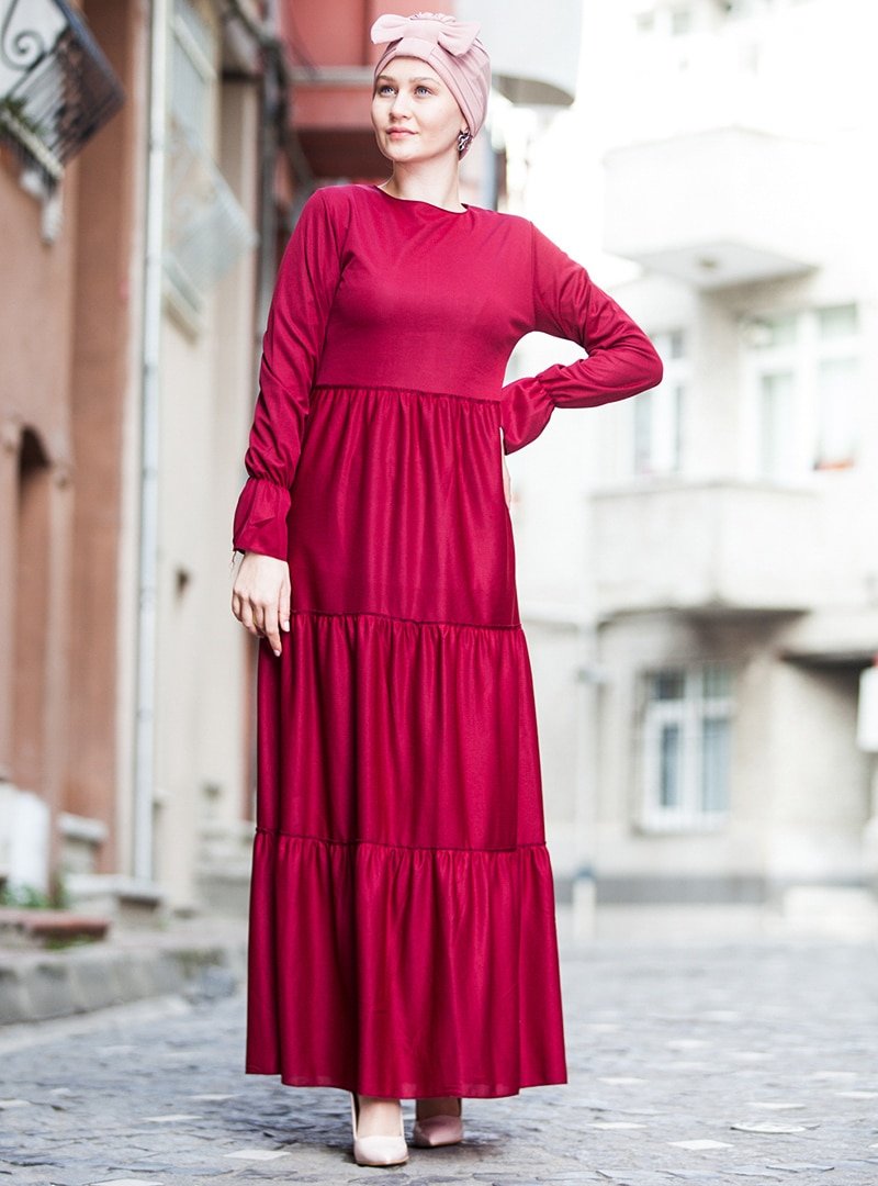 Tesse Kırmızı Büzgülü Elbise
