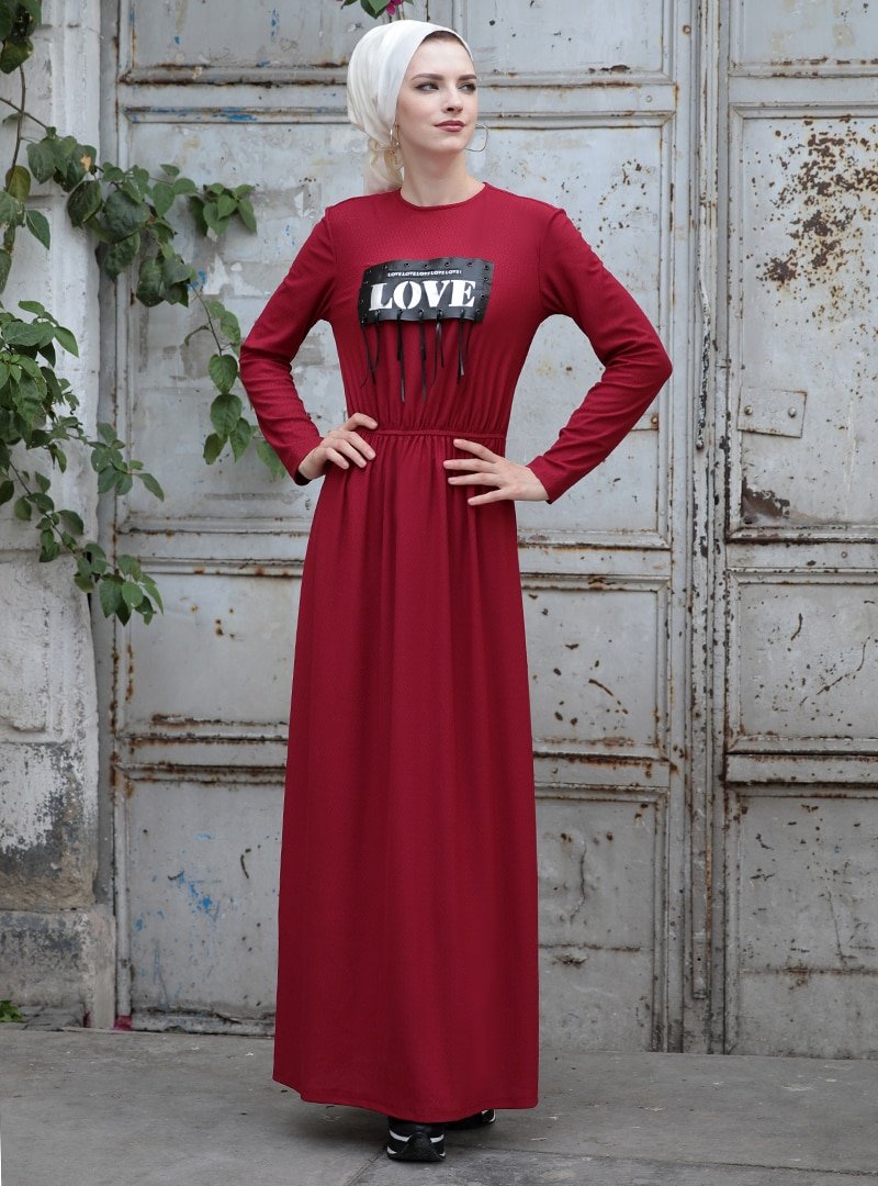 Selma Sarı Design Bordo Mery Elbise