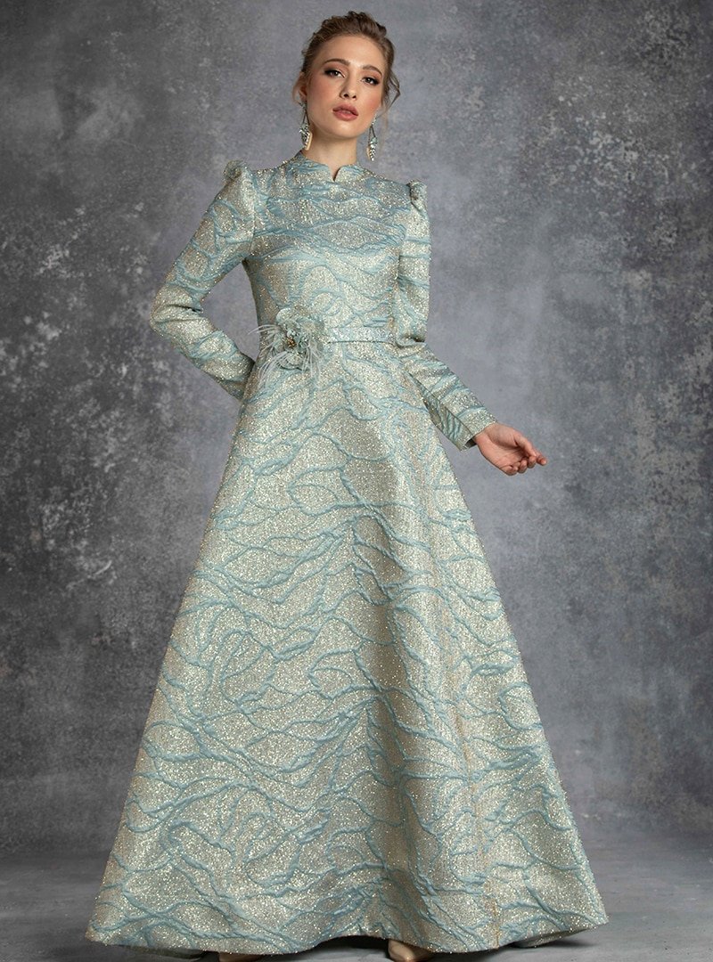 Eldia By Fatıma Nil Yeşili Brokar Abiye Elbise