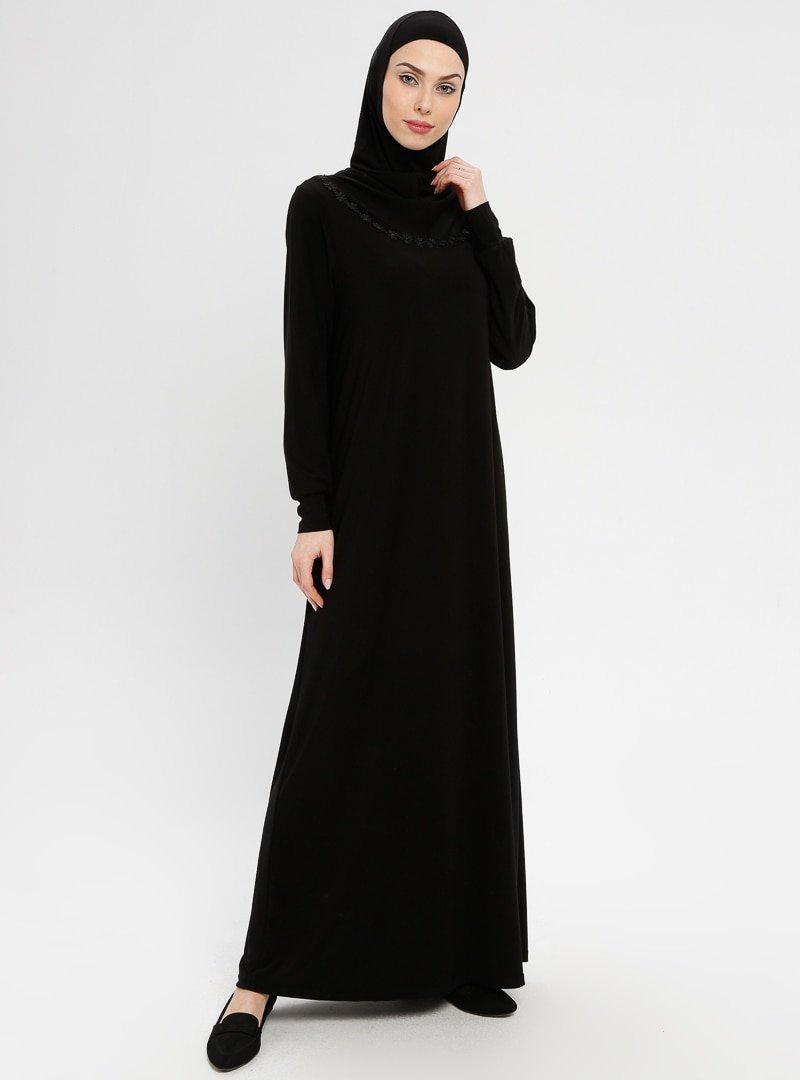BAGİZA Siyah Tek Parça Namaz Elbisesi&Seccade&Zikirmatik Üçlü Takım