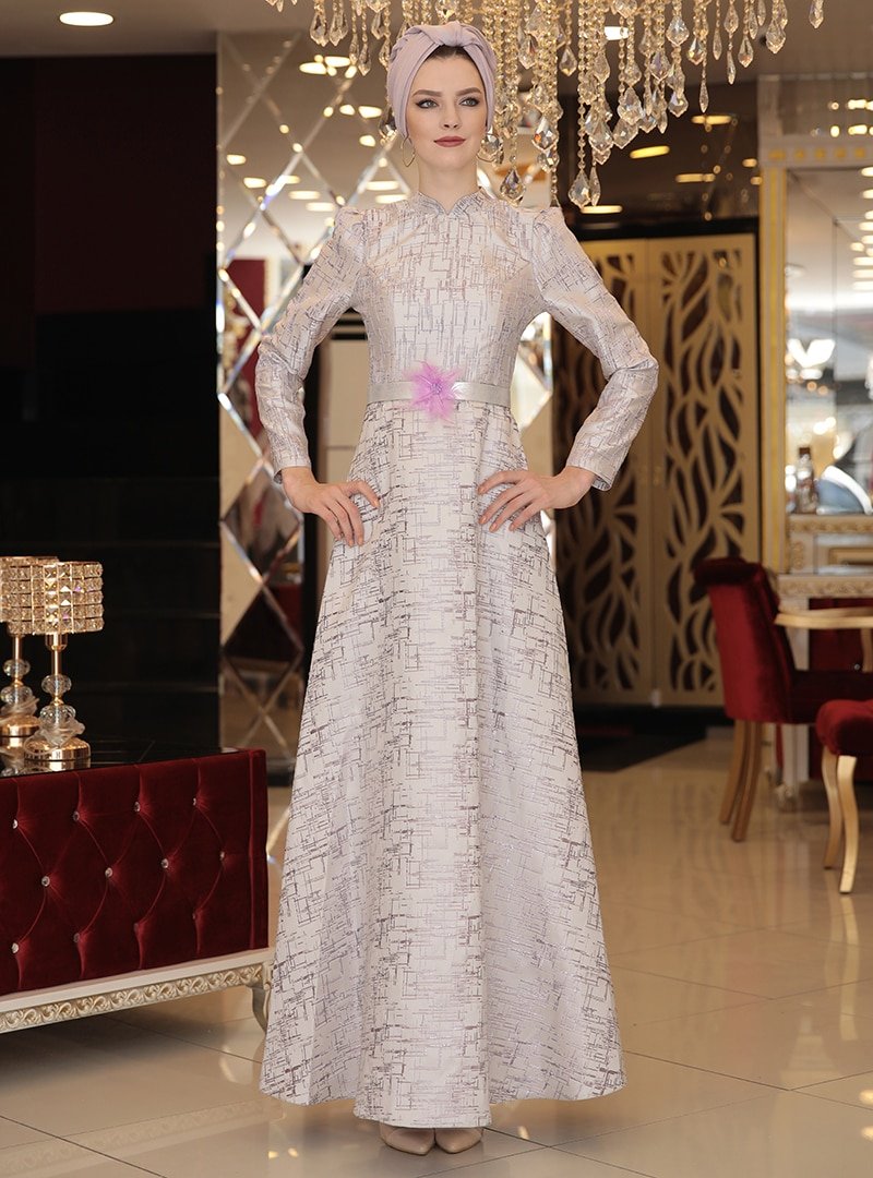 Selma Sarı Design Lila Pul Jakar Abiye Elbise