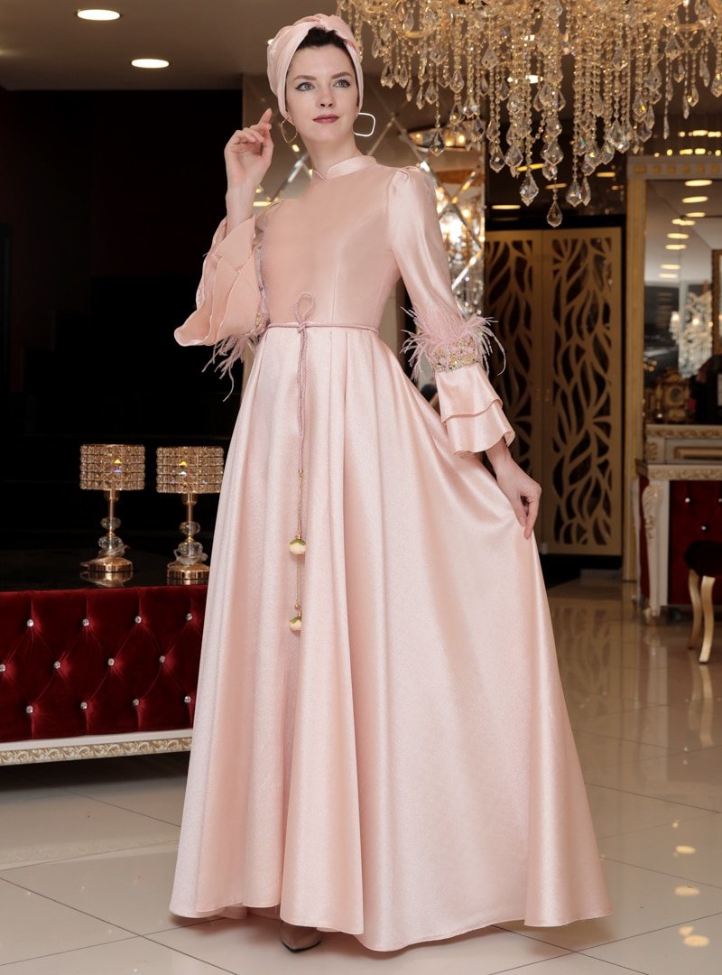 Selma Sarı Design Pudra Angel Abiye Elbise