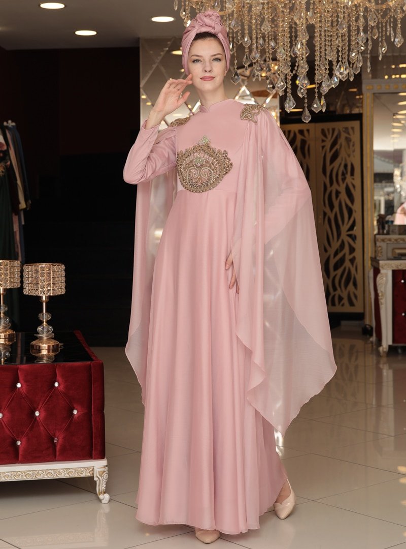 Selma Sarı Design Pudra Hira Abiye Elbise