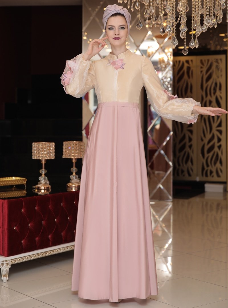 Selma Sarı Design Pudra Ambre Abiye Elbise