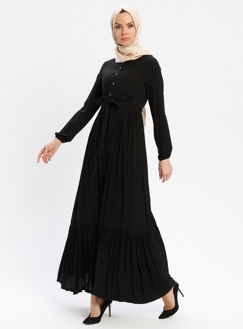 BAGİZA Siyah Kuşaklı Elbise