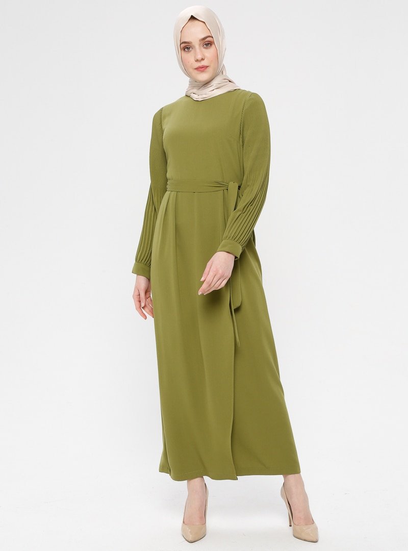 Mia Line Yeşil Piliseli Elbise