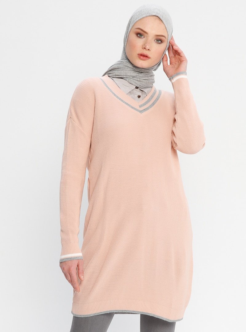 PİLİSE Pudra Gri Triko Tunik