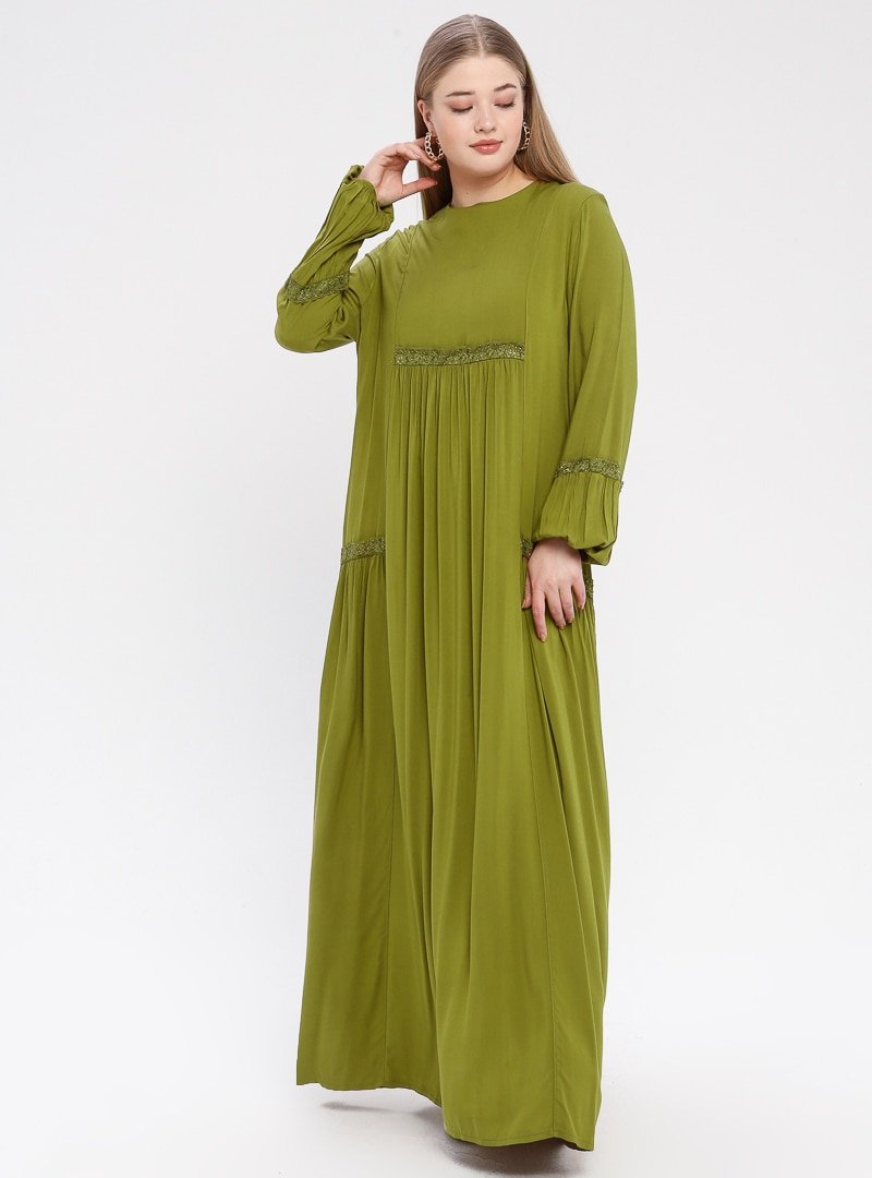 Ginezza Yağ Yeşili Dantel Detaylı Elbise