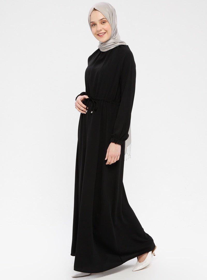 Mia Line Siyah Beli Bağcıklı Elbise