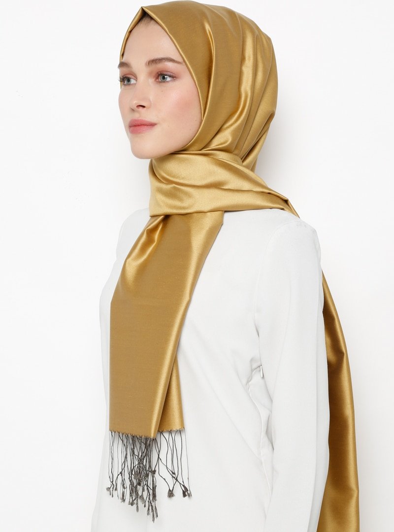 Silk Home Gold Füme Düz Renk İpek Şal
