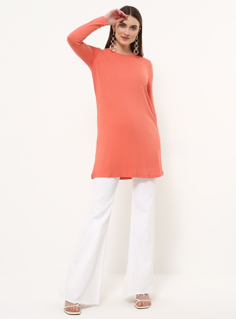 Everyday Basic Nar Çiçeği 85 cm Doğal Kumaşlı Basic Tunik