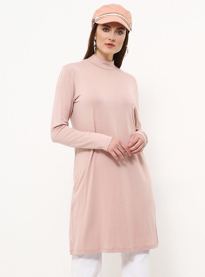 Everyday Basic Soft Pembe Doğal Kumaşlı Balıkçı Yaka Tunik