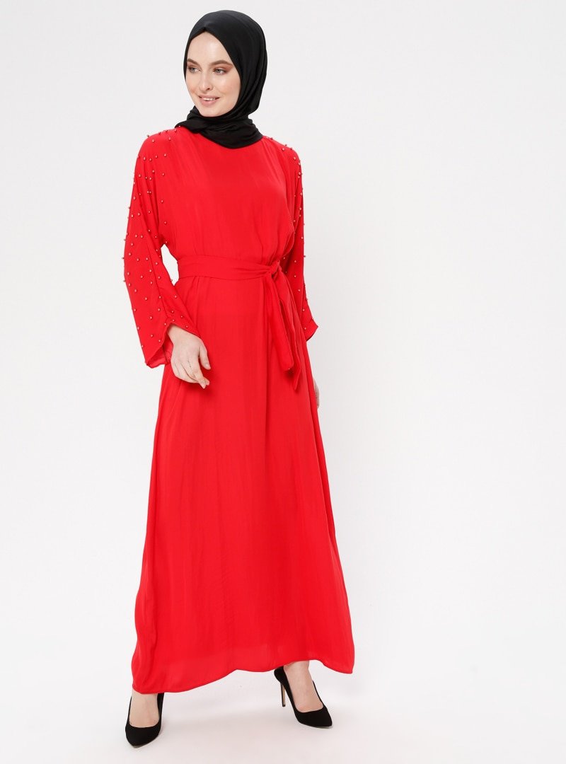 Tuncay Kırmızı İncili Elbise