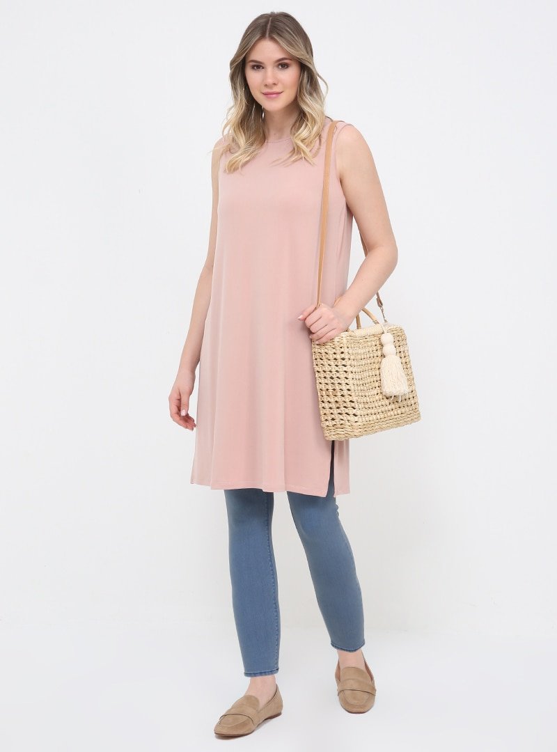 Alia Pudra Bisiklet Yaka Kolsuz Tunik