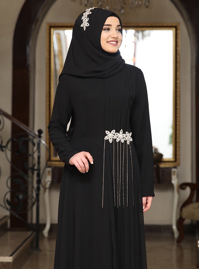 Rana Zenn Siyah Ela Abiye Elbise