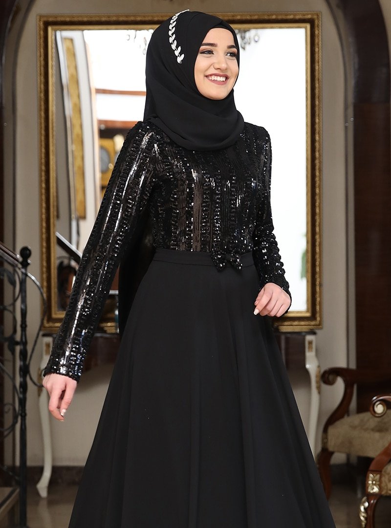 Rana Zenn Siyah Elif Abiye Elbise