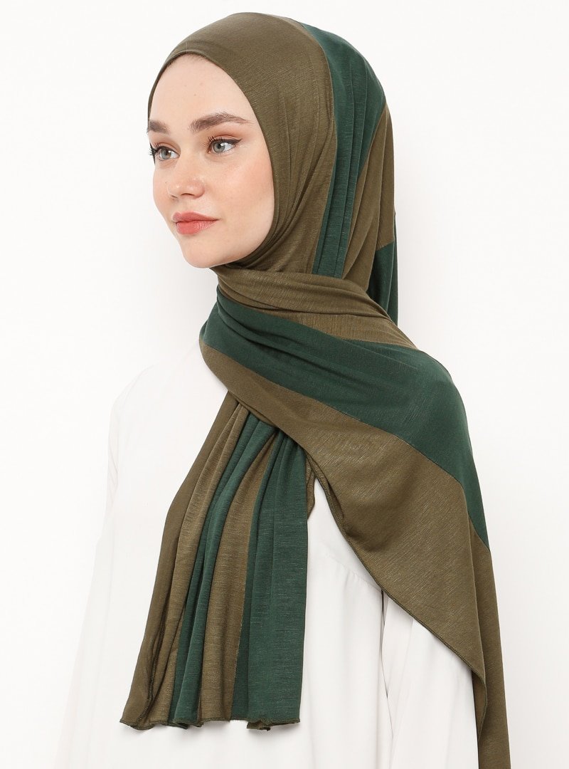 İPARHAN DUBAI Yeşil Haki Karışık Renkli Penye Şal