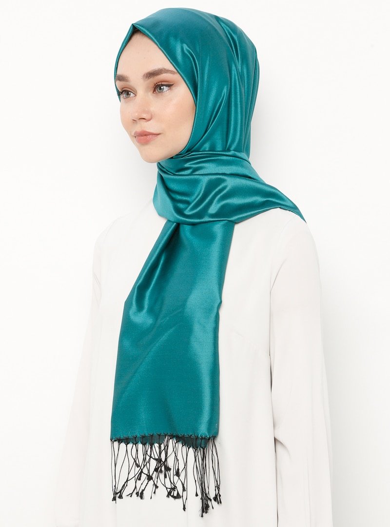 Silk Home Petrol Yeşili Düz Renk İpek Şal