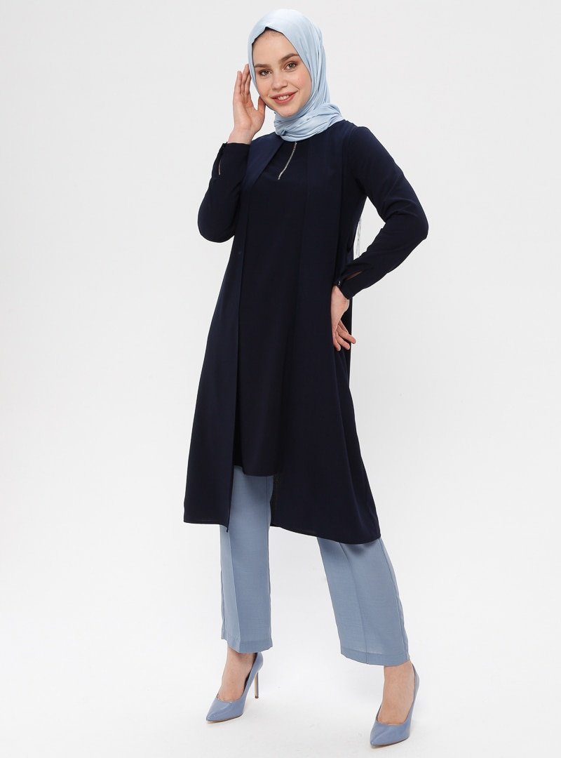 Alesya By Tuğba Lacivert Fermuar Detaylı Tunik