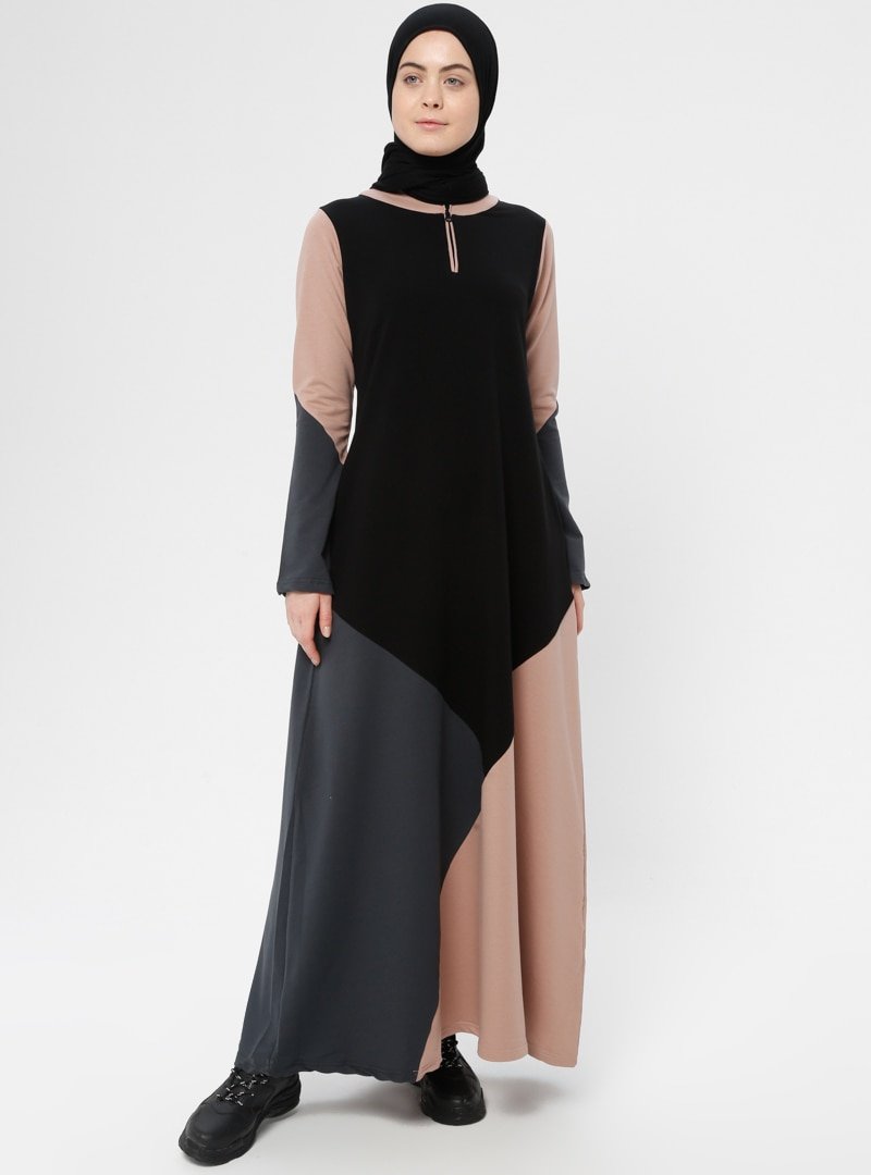 Shukr Siyah Somon Biye Detaylı Spor Elbise