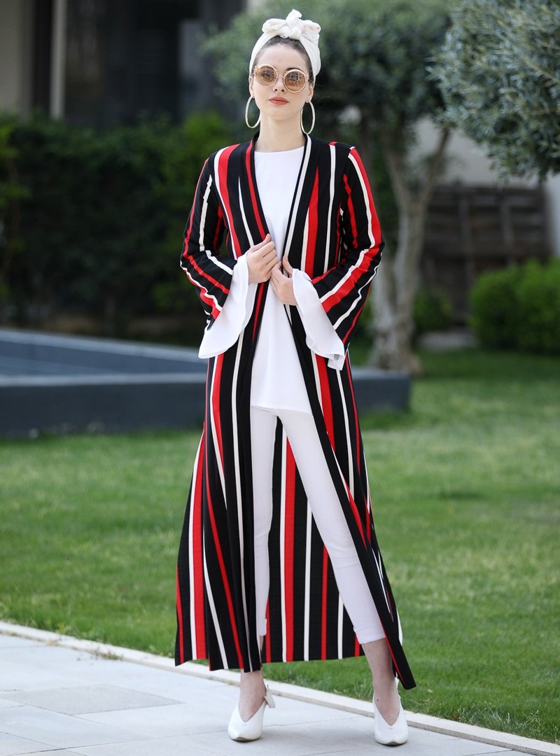 Selma Sarı Design Kırmızı Uzun Kimono Ceket