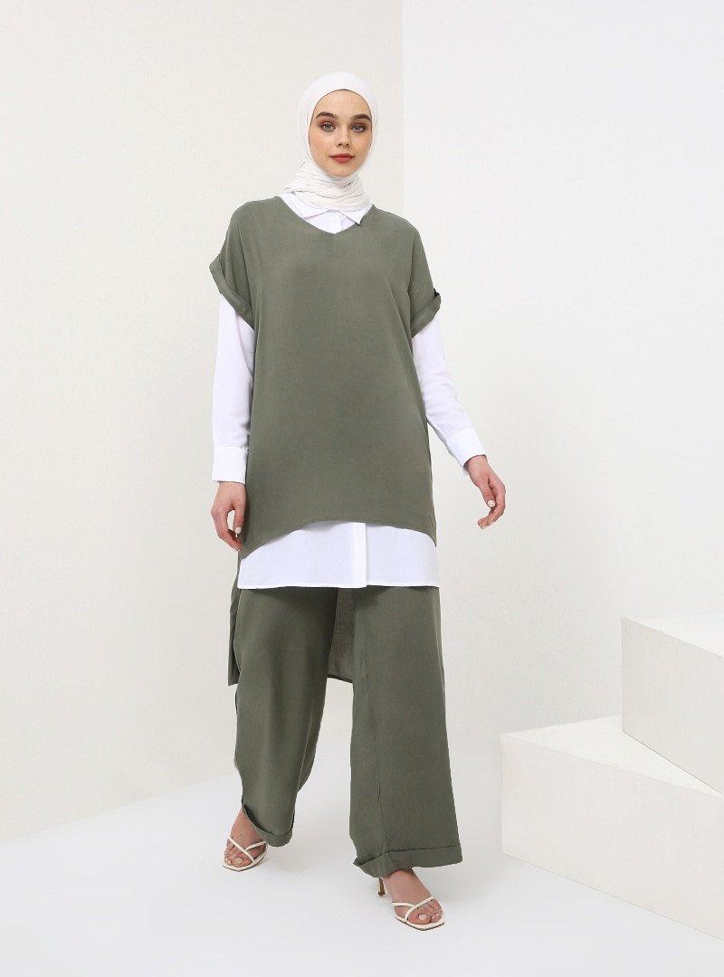 Benin Haki 3'lü Tunik&Pantolon Takım